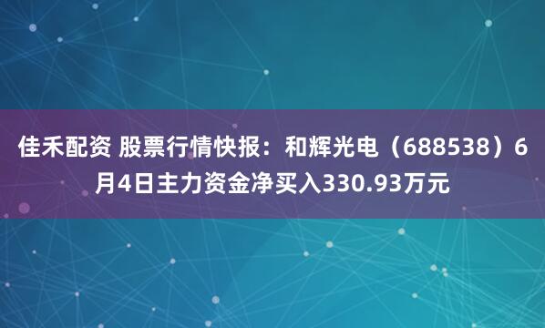 佳禾配资 股票行情快报：和辉光电（688538）6月4日主力资金净买入330.93万元