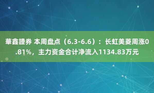華鑫證券 本周盘点（6.3-6.6）：长虹美菱周涨0.81%，主力资金合计净流入1134.83万元