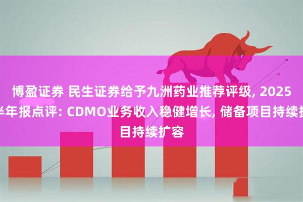 博盈证券 民生证券给予九洲药业推荐评级, 2025年半年报点评: CDMO业务收入稳健增长, 储备项目持续扩容